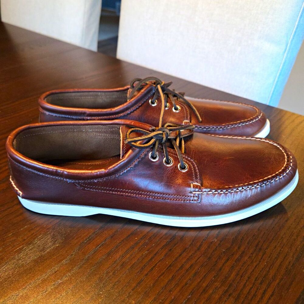 Quoddy Runabout Boat Shoes Mens 11.5 Brown Leather Handsewn Moc Toe Preppy Maine